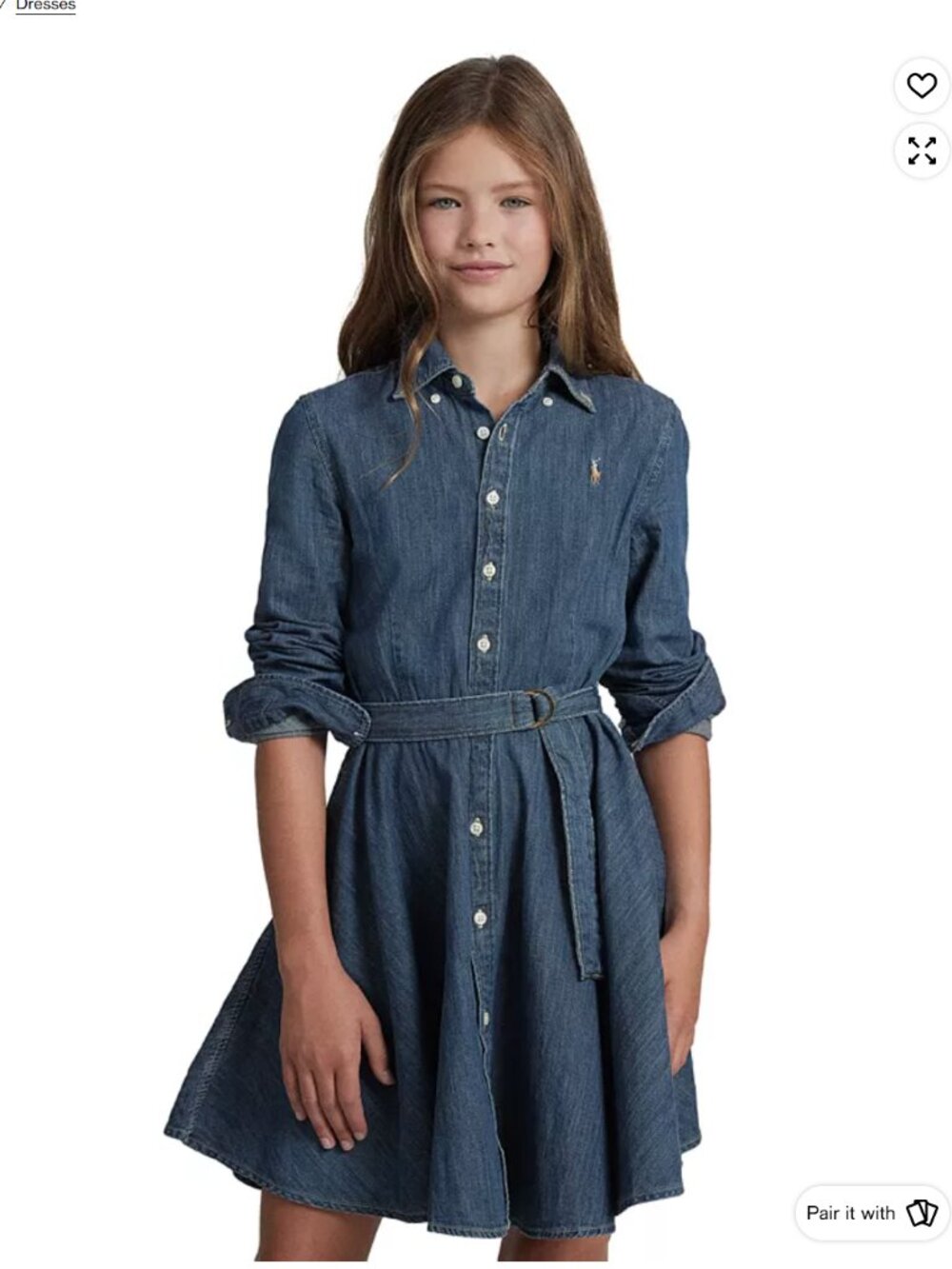 Polo Ralph Lauren Big Girls Belted Denim Cotton Shirtdress